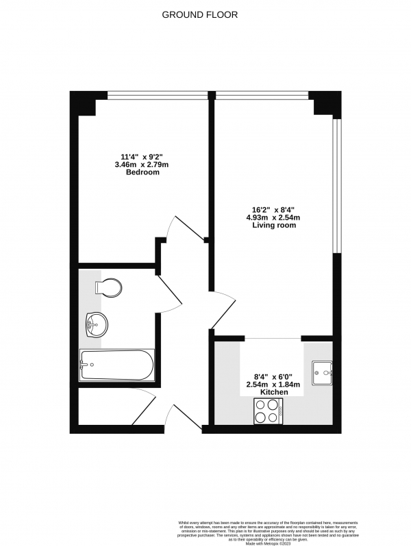 Floor Plan Image for 1 Bedroom Apartment to Rent in **NEWLY REDECORATED 1 BEDROOM APARTMENT WITH PARKING**