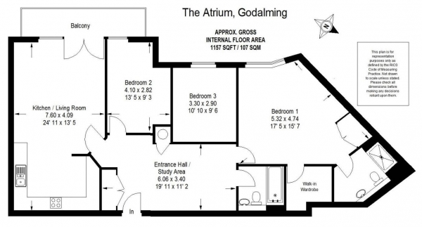 Floor Plan Image for 3 Bedroom Flat to Rent in **LET AGREED** The Atrium, Godalming