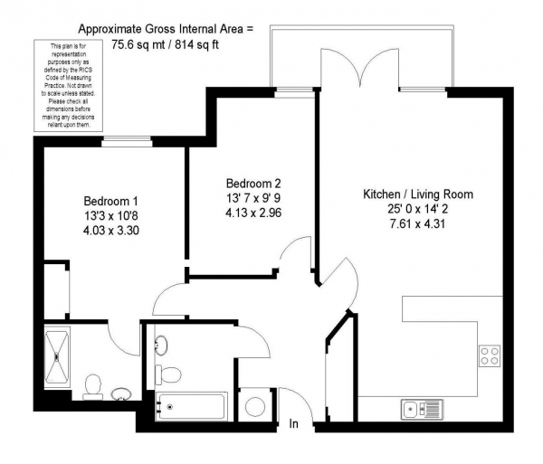 Floor Plan Image for 2 Bedroom Apartment to Rent in NEW INSTRUCTION - CURRENTLY BEING REFURBISHED - ALLOCATED PARKING