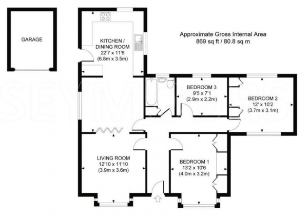 Floor Plan Image for 3 Bedroom Bungalow for Sale in Dunsfold - Well proportioned detached bungalow in 'tucked away' location