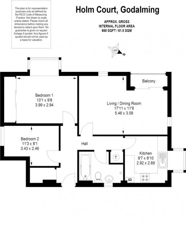Floor Plan for 2 Bedroom Flat to Rent in **LET AGREED** Twycross Road, Godalming, GU7, 2QT - £254 pw | £1100 pcm