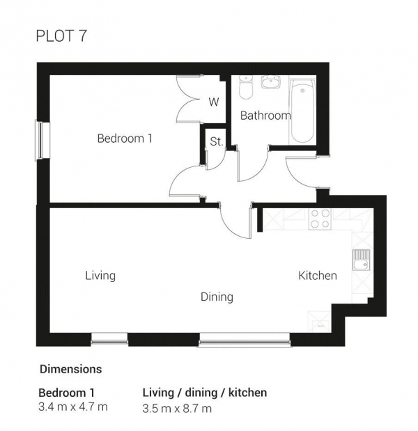 Floor Plan Image for 1 Bedroom Apartment to Rent in **LARGE MODERN APARTMENT WITH PARKING**