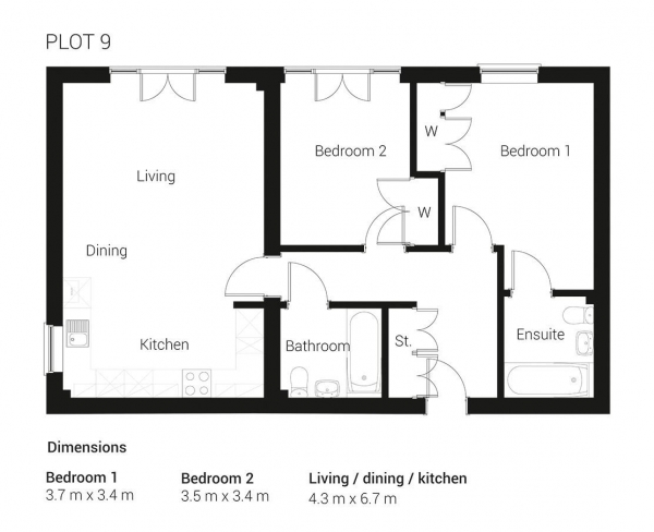 Floor Plan Image for 2 Bedroom Apartment to Rent in Brand New Development - Ready to move in to