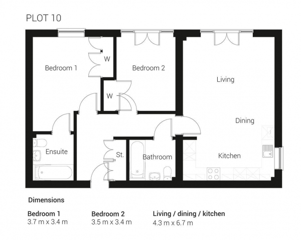 Floor Plan Image for 2 Bedroom Apartment to Rent in **LET AGREED** MODERN 2 BEDROOM APARTMENT WITH PARKING**