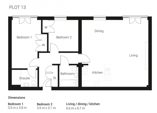 Floor Plan Image for 2 Bedroom Apartment to Rent in Stunning 2 bedroom apartment - Ready to move in