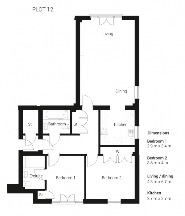 Floor Plan Image for 2 Bedroom Apartment to Rent in LUXURY GATED DEVELOPMENT