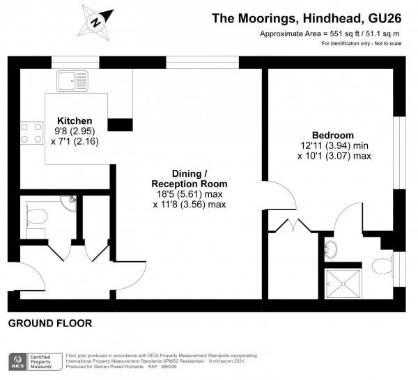 Floor Plan Image for 1 Bedroom Flat to Rent in The Moorings, Hindhead