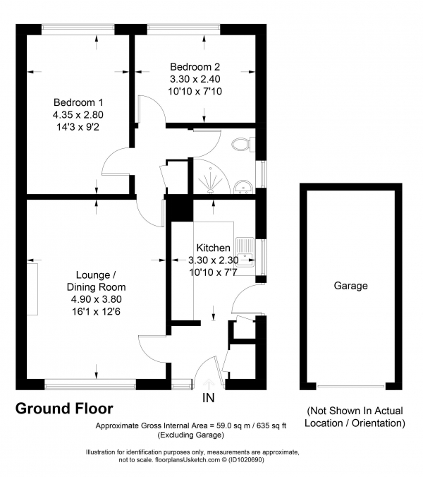 Floor Plan Image for 2 Bedroom Semi-Detached Bungalow for Sale in Heather Close, Whitehill