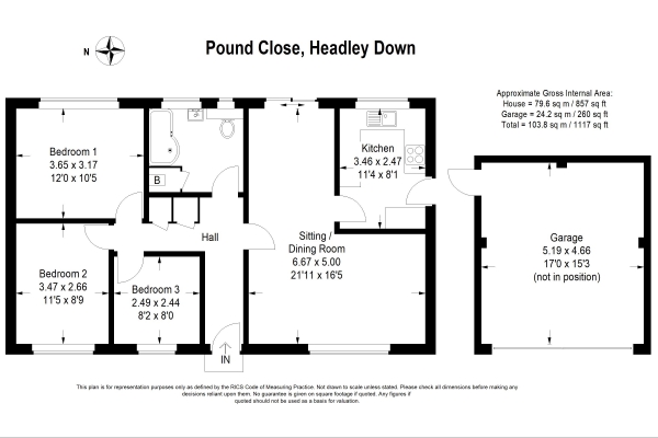 Floor Plan Image for 3 Bedroom Bungalow to Rent in Pound Close, Headley