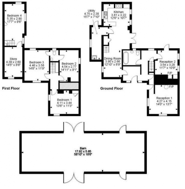 Floor Plan Image for 4 Bedroom Farm House to Rent in Linsted Lane, Headley