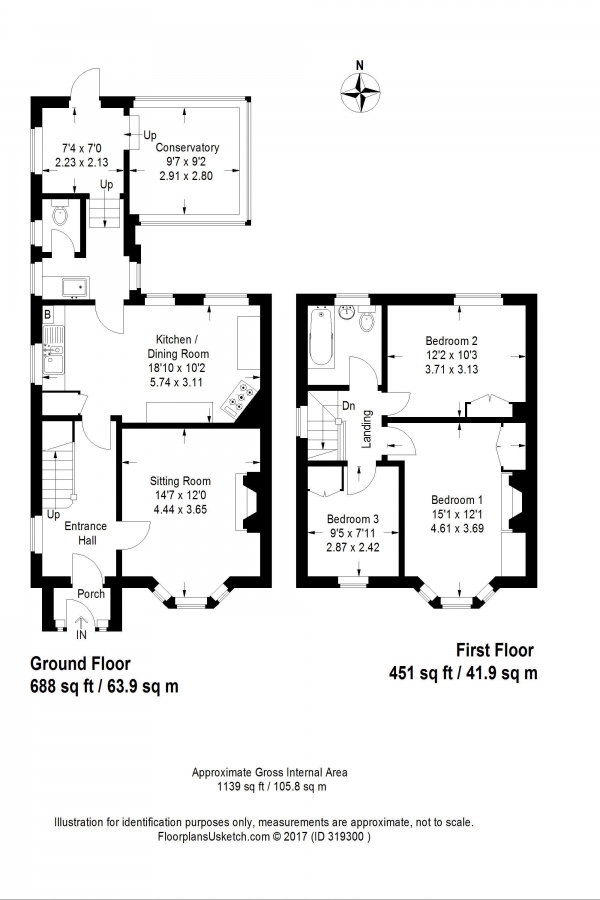 Floor Plan Image for 3 Bedroom Terraced House to Rent in Lipscombe Rise, Alton, Hampshire