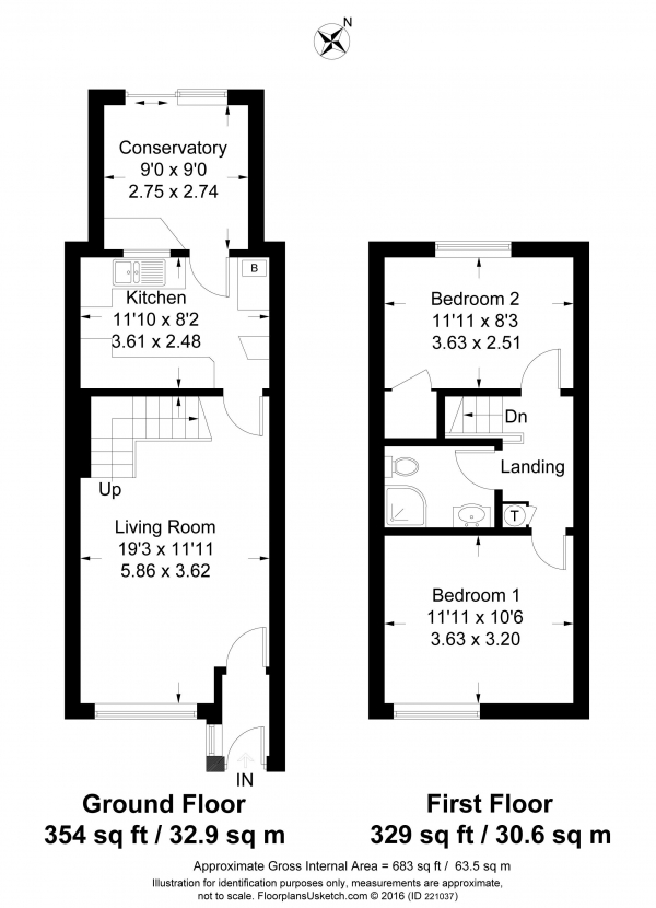 Floor Plan Image for 2 Bedroom Terraced House to Rent in Tilney Close, Alton