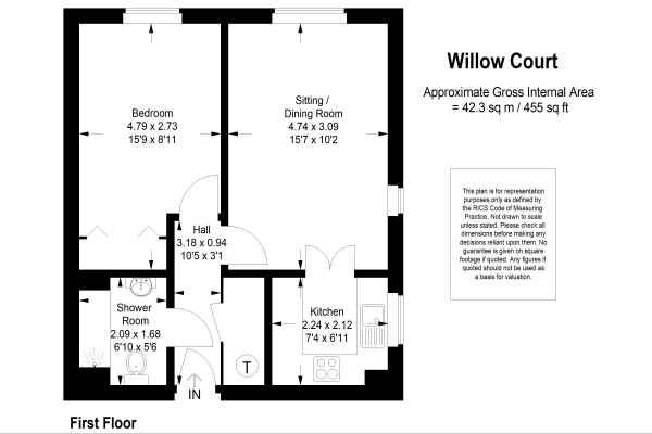 Floor Plan Image for 1 Bedroom Retirement Property for Sale in Willow Court, Ackender Road, Alton, Hampshire