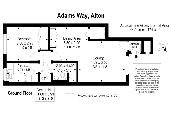 Floor Plan Image for 1 Bedroom Retirement Property for Sale in Ground floor maisonette at Adams Way, Alton, Hampshire