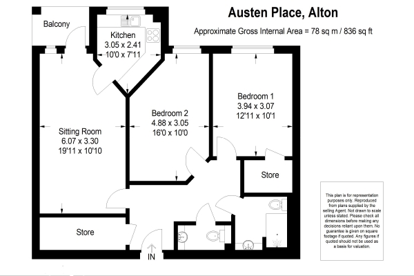 Floor Plan Image for 2 Bedroom Retirement Property for Sale in Austen Place, Lower Turk Street, Alton, Hampshire