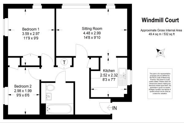 Floor Plan Image for 2 Bedroom Retirement Property for Sale in Windmill Court