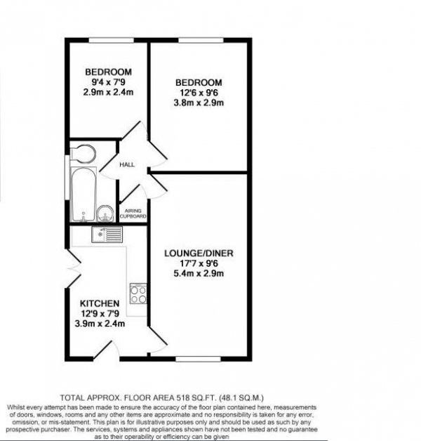 Floor Plan Image for 2 Bedroom Semi-Detached Bungalow to Rent in Alton