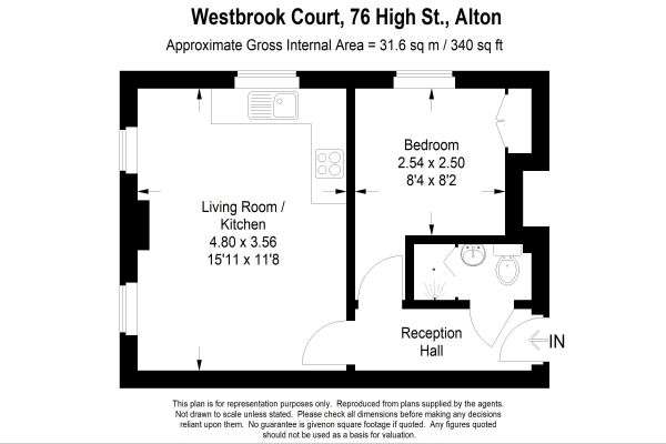 Floor Plan Image for 1 Bedroom Apartment for Sale in Overlooking gardens & adjacent Lady Place Car Park, Alton, Hampshire