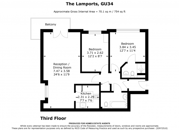 Floor Plan Image for 2 Bedroom Apartment to Rent in The Lamports, Alton