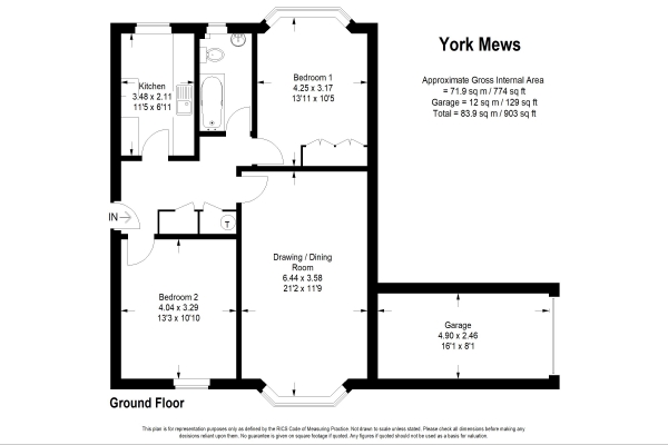 Floor Plan for 2 Bedroom Ground Flat to Rent in Alton, GU34, 1JD - £219 pw | £950 pcm