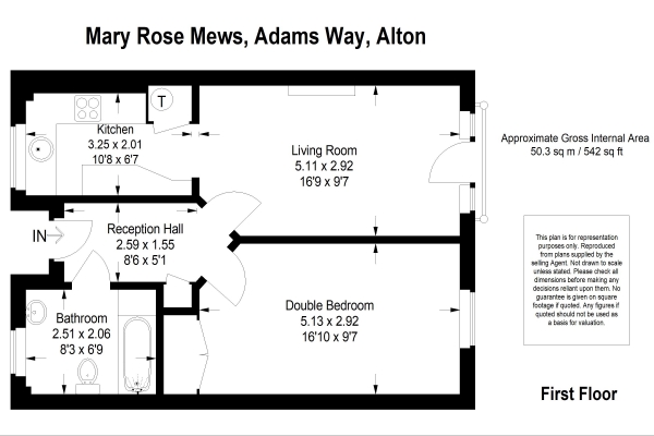 Floor Plan Image for 1 Bedroom Retirement Property for Sale in Mary Rose Mews, Adams Way, Alton, Hampshire