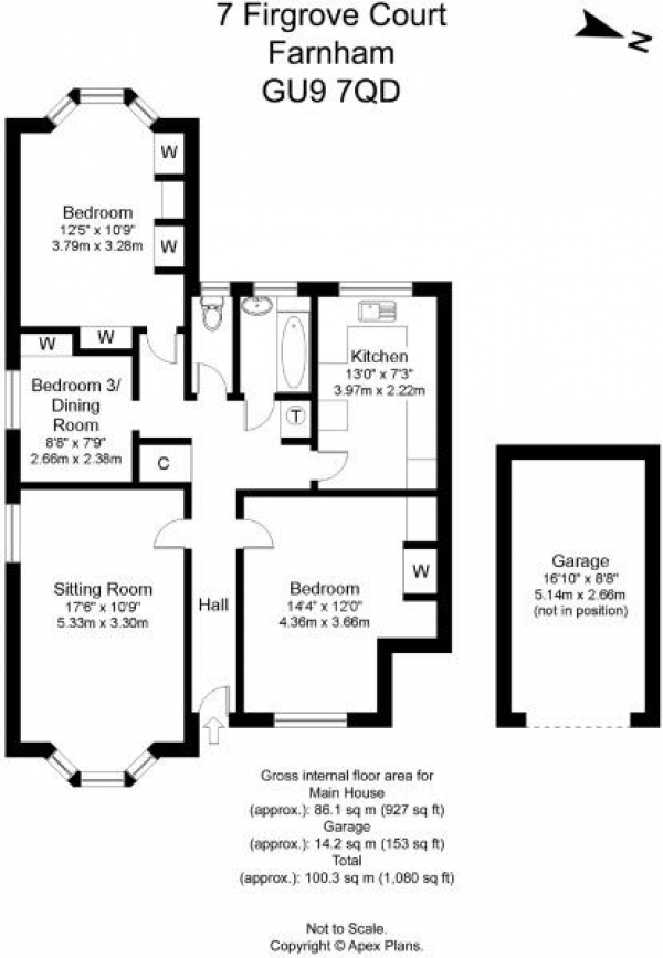 Floor Plan for 3 Bedroom Flat to Rent in Firgrove Court, Farnham, GU9, 7QD - £288 pw | £1250 pcm