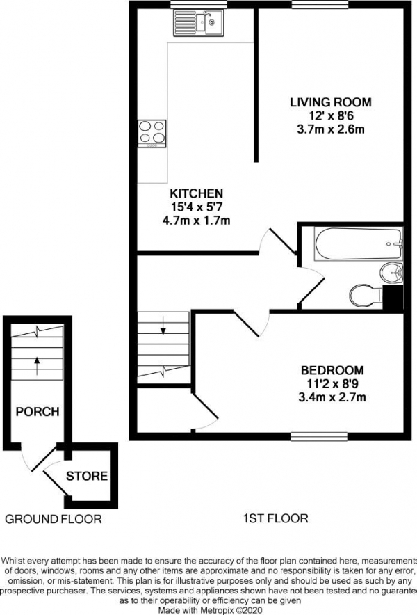 Floor Plan for 1 Bedroom Maisonette for Sale in Carters Walk, Farnham, GU9, 9AY -  &pound180,000