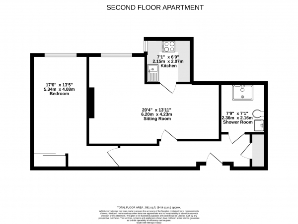 Floor Plan Image for 1 Bedroom Retirement Property for Sale in The Hart, Farnham