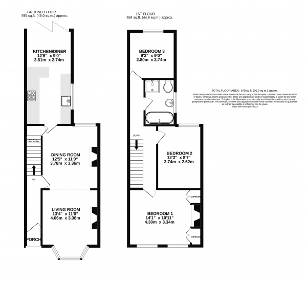 Floor Plan Image for 3 Bedroom Semi-Detached House for Sale in Elm Grove, Farnham