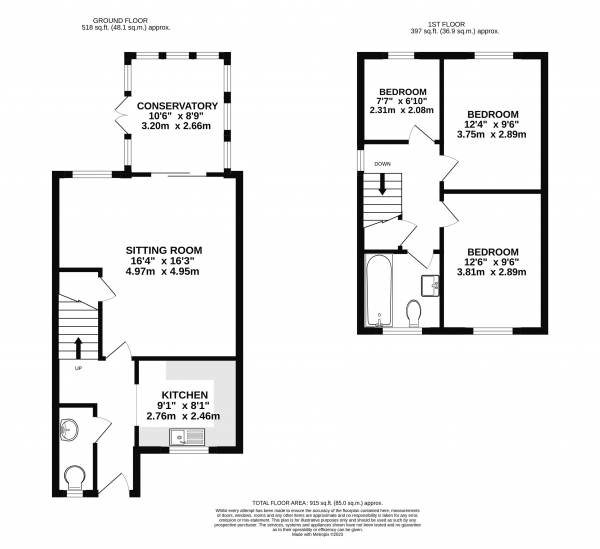 Floor Plan Image for 3 Bedroom End of Terrace House for Sale in Hurlands Place, Farnham