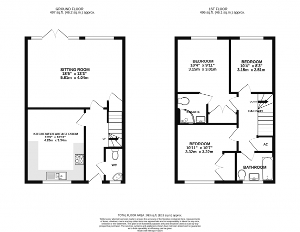 Floor Plan Image for 3 Bedroom End of Terrace House for Sale in Ellerton Way, Farnham