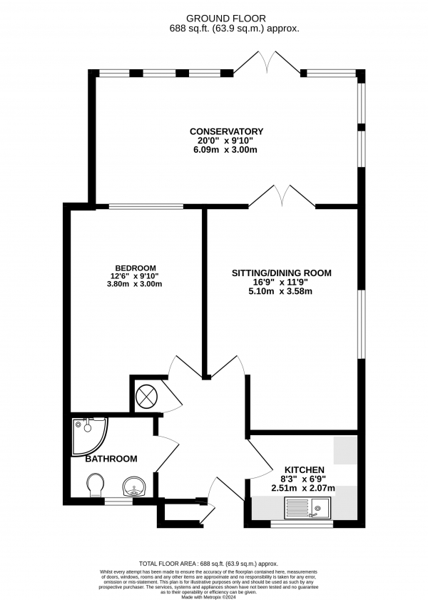 Floor Plan Image for 1 Bedroom Bungalow for Sale in Broadlands Close, Farnham