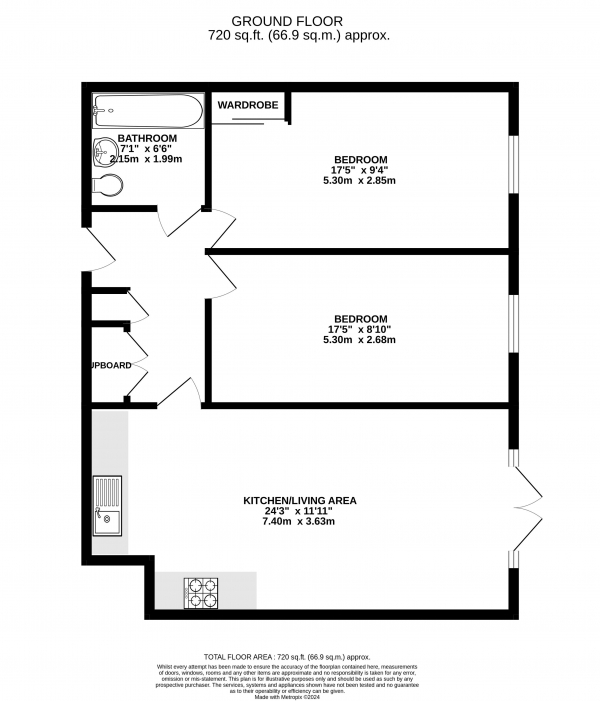 Floor Plan Image for 2 Bedroom Flat for Sale in Woodlock Court, Farnham