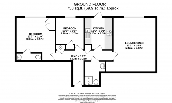 Floor Plan Image for 2 Bedroom Ground Flat for Sale in Frensham Road, Farnham