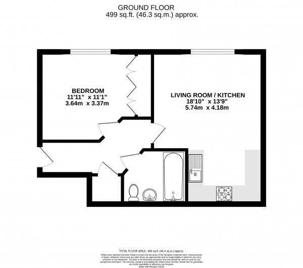 Floor Plan for 1 Bedroom Flat for Sale in Frederick Street, Aldershot, GU11, 1AX -  &pound150,000