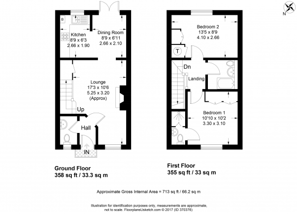 Floor Plan for 2 Bedroom Terraced House for Sale in Badshot Lea Road, Farnham, Badshot Lea, GU9, 9LD -  &pound375,000