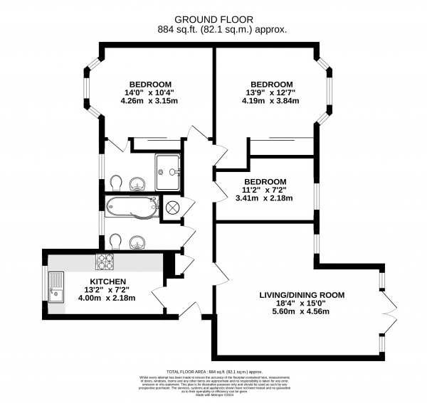 Floor Plan Image for 3 Bedroom Apartment for Sale in Ridgway Road, Farnham