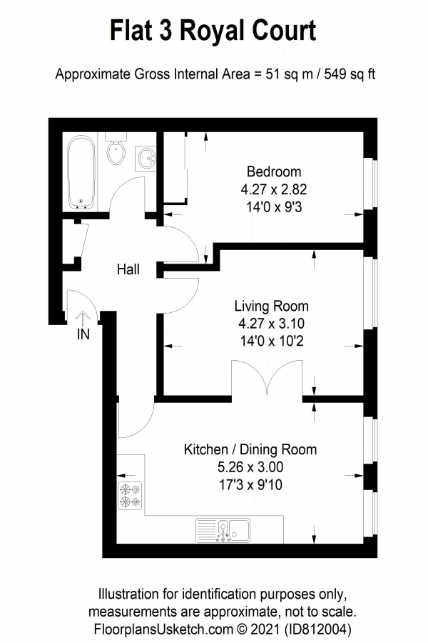 Floor Plan for 1 Bedroom Apartment for Sale in Kings Road, Haslemere, GU27, 2QW - Guide Price &pound225,000