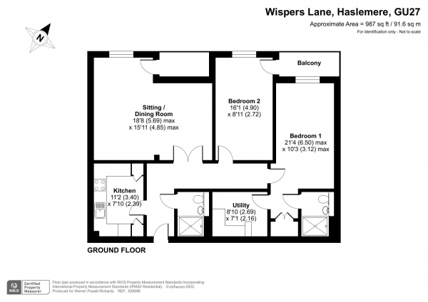 Floor Plan for 2 Bedroom Retirement Property for Sale in Wispers Lane, Haslemere, GU27, 1AR - Guide Price &pound335,000