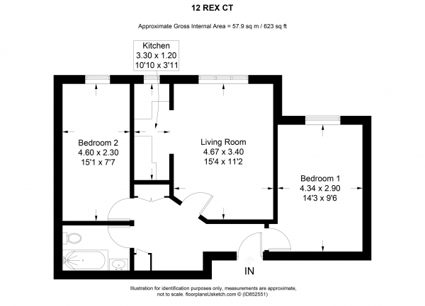 Floor Plan for 2 Bedroom Apartment for Sale in Meadway, Haslemere, GU27, 1LJ - Guide Price &pound230,000