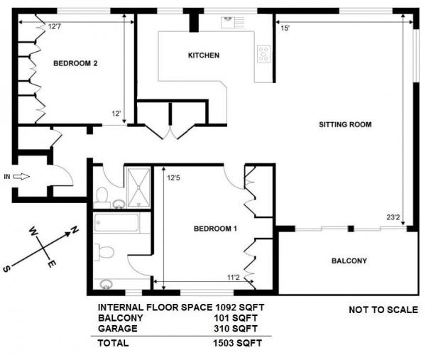 Floor Plan for 2 Bedroom Apartment for Sale in Lythe Hill Park, Haslemere, -SUPER APARTMENT WITH WONDERFUL VIEWS, GU27, 3TF - Guide Price &pound580,000