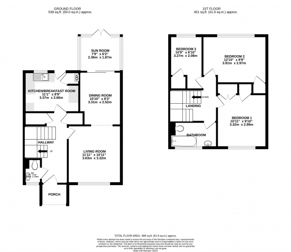 Floor Plan for 3 Bedroom Terraced House for Sale in Rackfield, Haslemere, GU27, 1NA - Guide Price &pound385,000