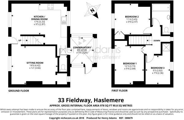 Floor Plan Image for 3 Bedroom Semi-Detached House for Sale in Fieldway, Haslemere