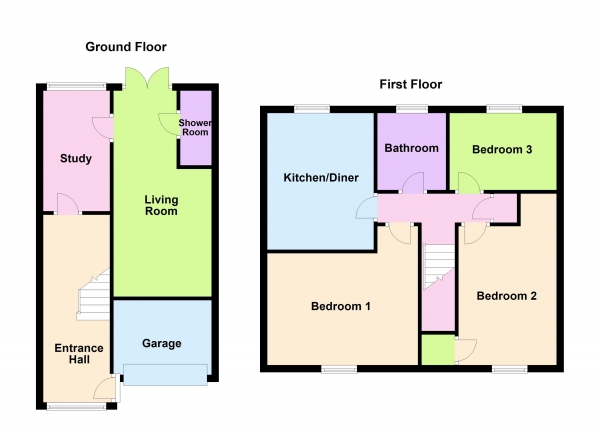 Floor Plan Image for 3 Bedroom Terraced House for Sale in Martin Luther King Close, Huntingdon