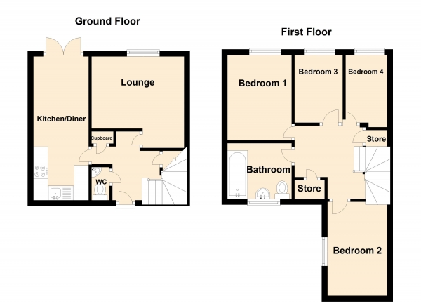 Floor Plan Image for 4 Bedroom Terraced House for Sale in Brewerne, Orton Malborne, Peterborough, PE2 5NJ