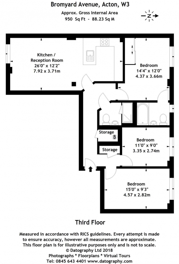 Floor Plan Image for 3 Bedroom Apartment for Sale in Bromyard Avenue, Acton, W3 7BS