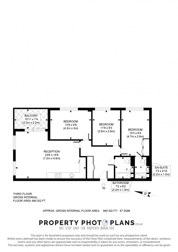 Floor Plan Image for 3 Bedroom Apartment for Sale in Quassia House, Colindale, NW9 5EE