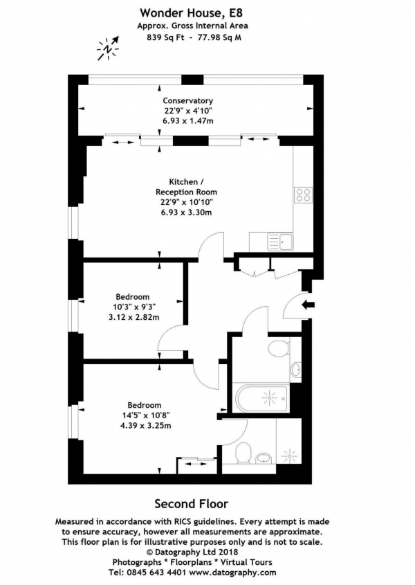 Floor Plan Image for 2 Bedroom Flat to Rent in Roseberry Place, Hackney, E8 3GA