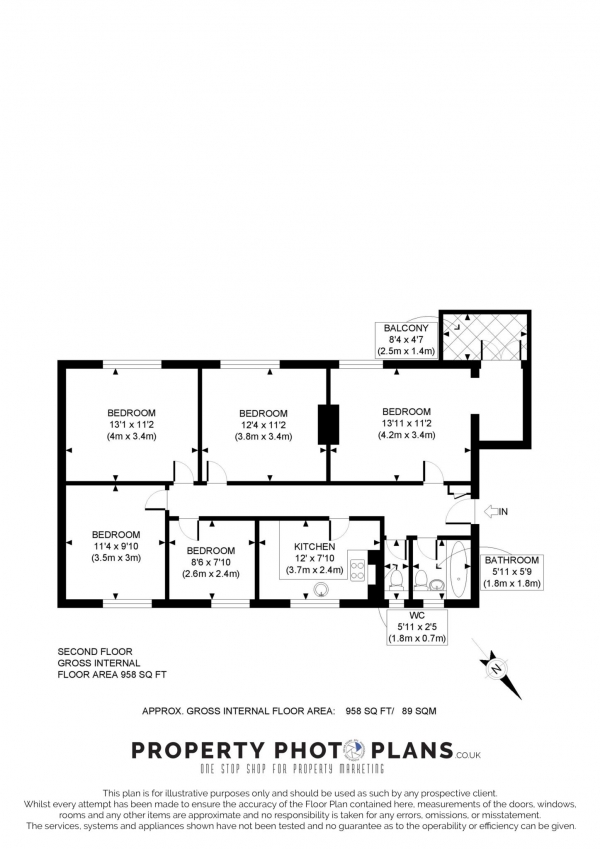 Floor Plan Image for 4 Bedroom Flat to Rent in Sir Alexander Road, Acton, W3 7JG