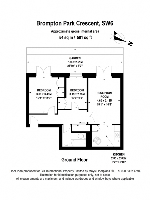 Floor Plan Image for 2 Bedroom Apartment to Rent in Brompton Park Crescent, Fulham